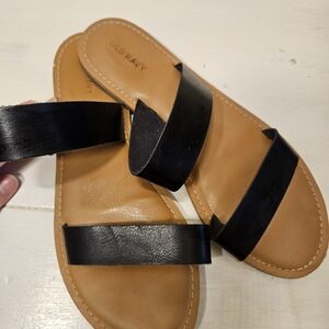 Old Navy Black and Tan Two-Strap Slide Sandals for Women